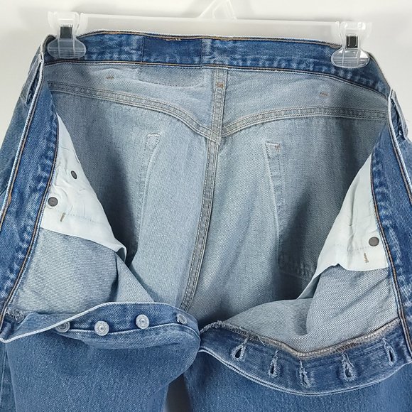Vtg Levi's 501XX Jeans Mens 42x34(30) Blue Denim Button Fly Distressed Destroyed - Picture 8 of 9